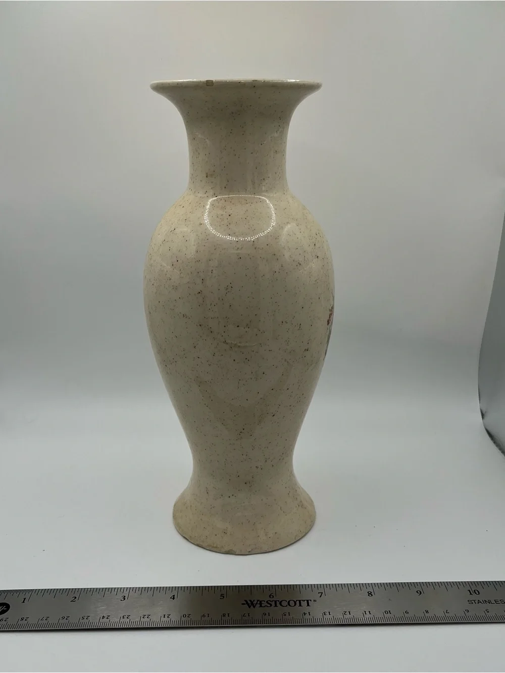 Vintage Japanese Ceramic Baluster Cream Floral Vase 10x3.5”